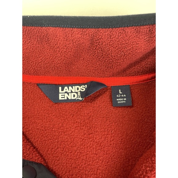 Lands' End Men's Large Fleece Snap Pullover Red Navy Colorblock Oeko-Tex - Picture 4 of 11